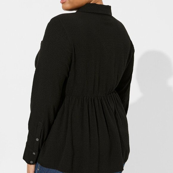 Torrid Peplum Crinkle Flannel Gauze Button Up Top 3X - Picture 4 of 16